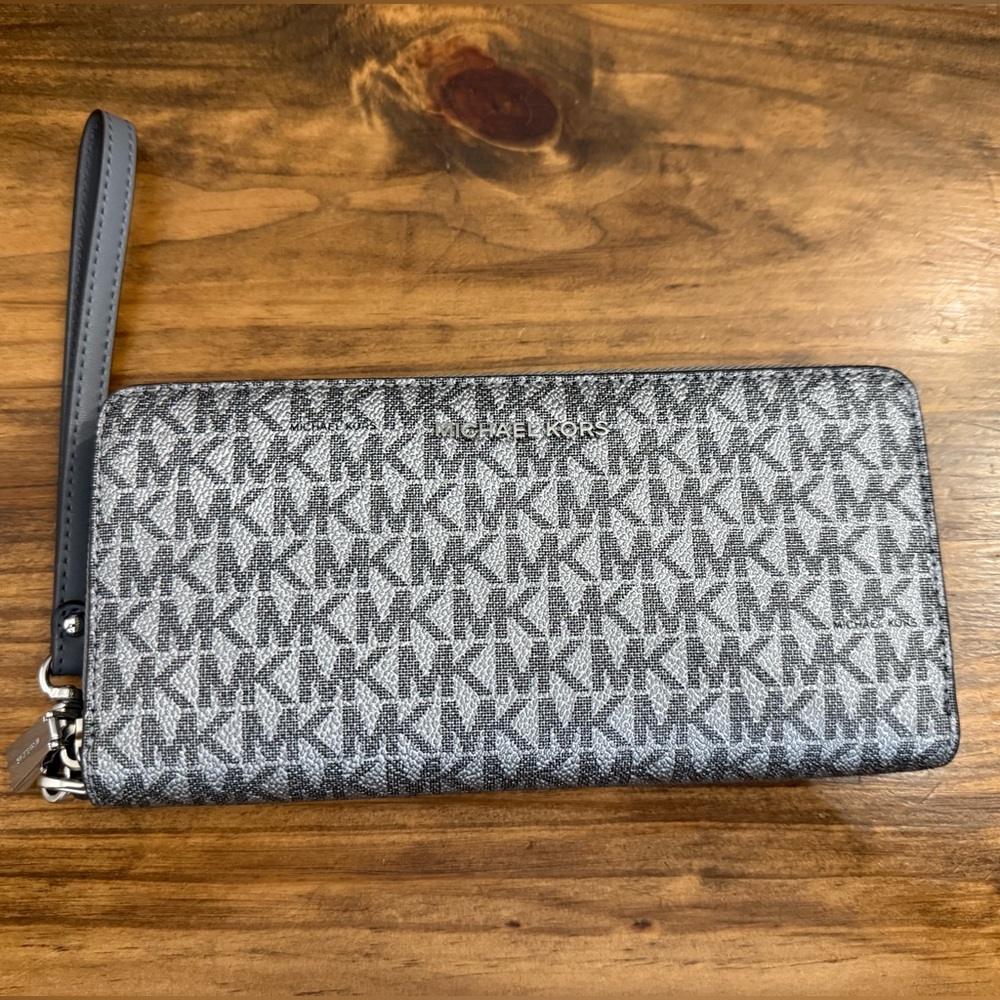 Michael Kors Gray MK Logo Zip-Around Wristlet